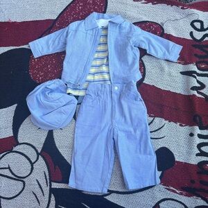 VINTAGE ROCA WEAR BABY BLUE 4 PIECE OUTFIT SIZE 12 MONTHS PANTS JACKET HAT SHIRT